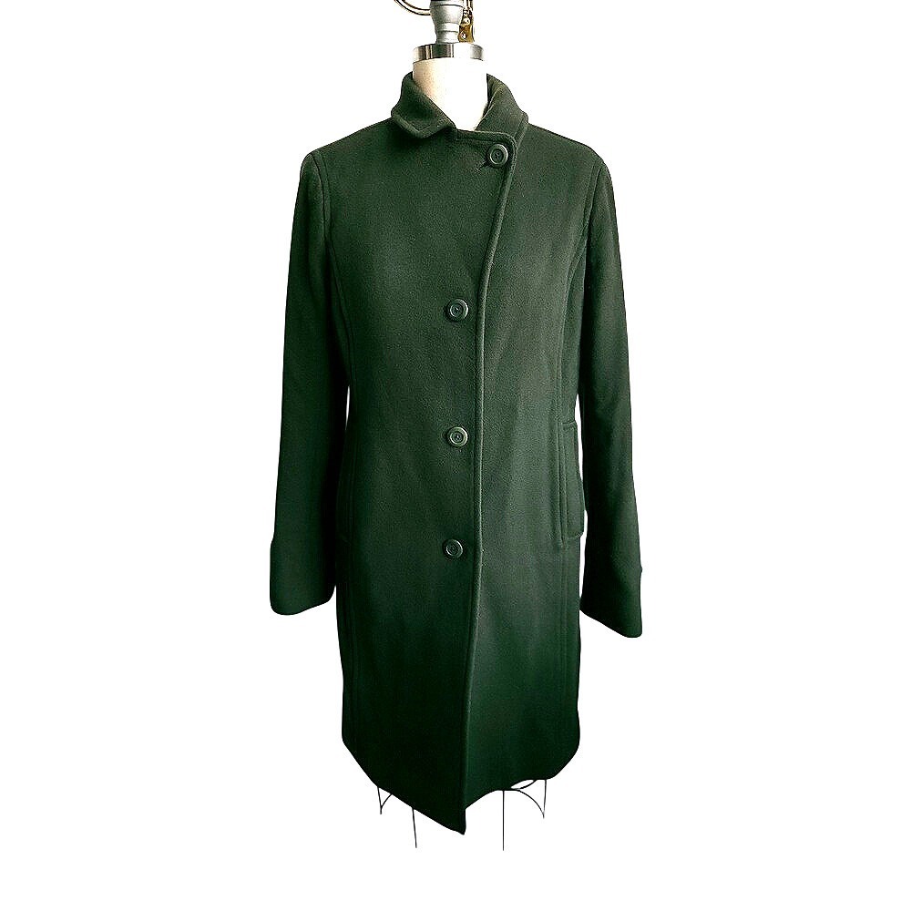 LL Bean Vintage Lambswool Long Coat Womens 8 Forest Green Thinsulate Lined‎ USA
